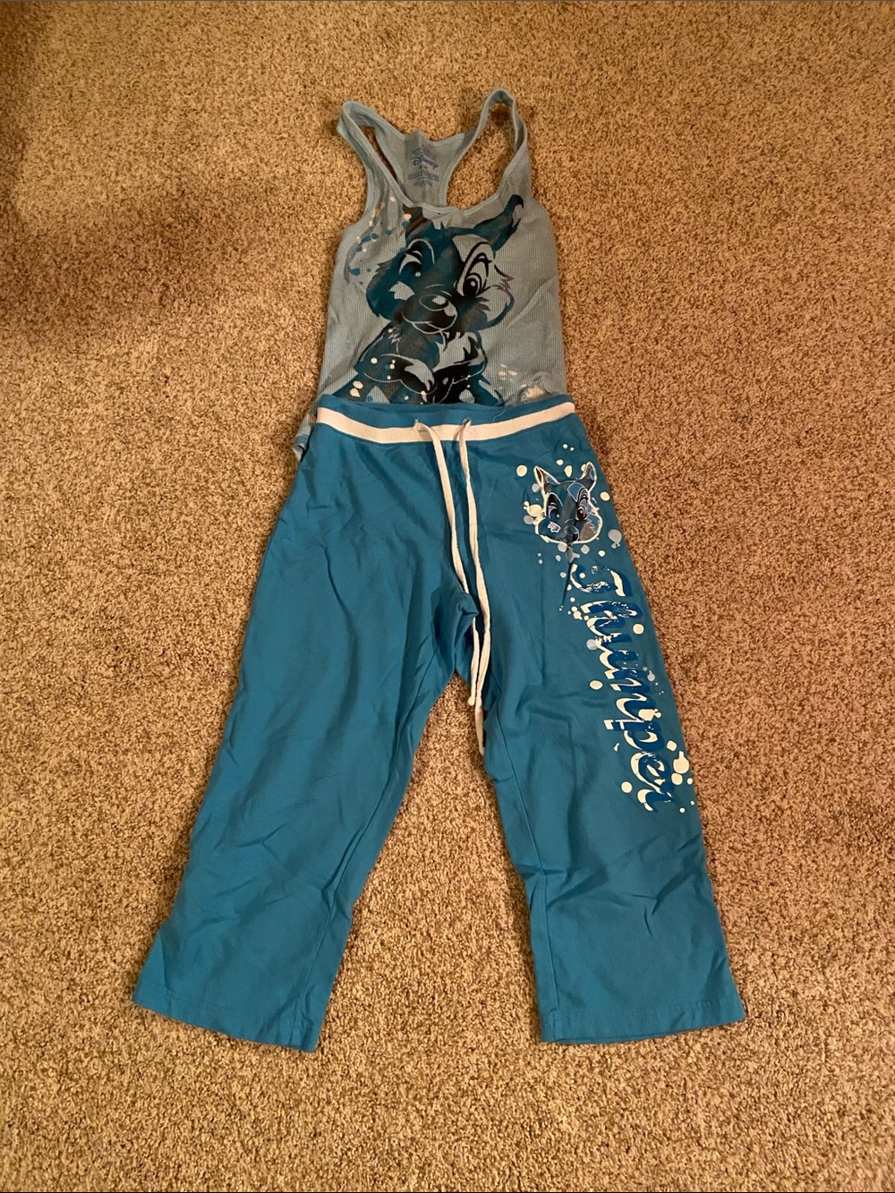 Disney Thumper Blue Graphic Tank and Teal Capri Lounge Set